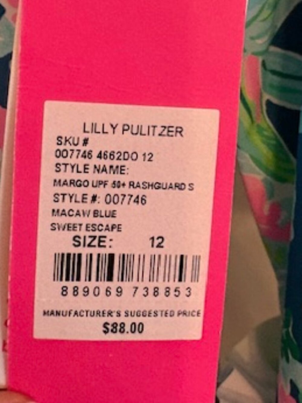 Lilly Pulitzer Margo UPF 50+ Rashguard, Size 12 - Picture 5 of 7